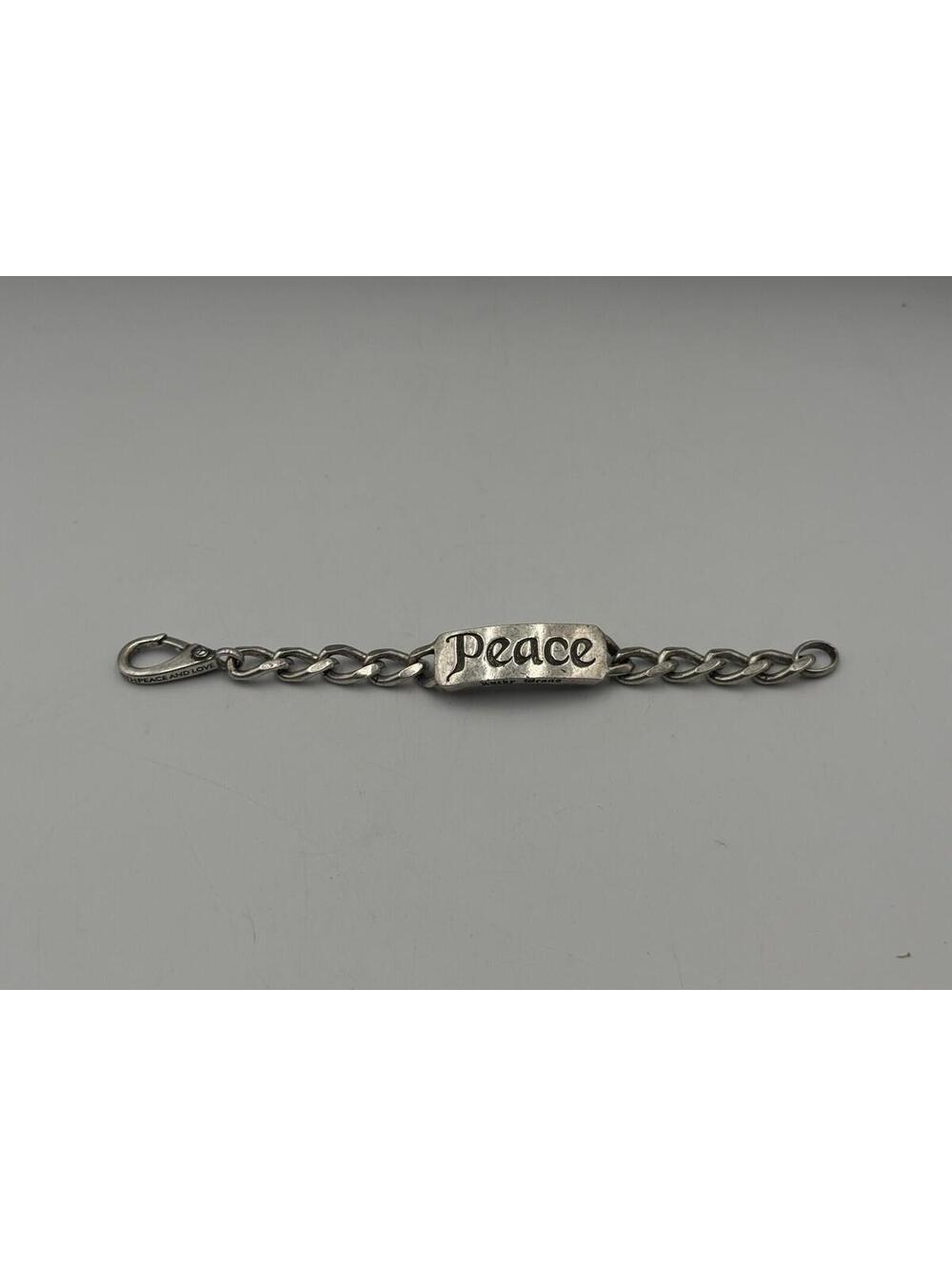 Lucky Brand Silver Chain Link "Peace" Bracelet Chunky ID Style Tag